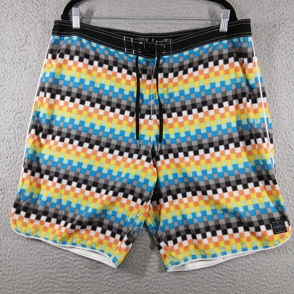 O'Neill Boardshorts‎ Mens 38 Multi-color Checkered Swim Trunks EUC